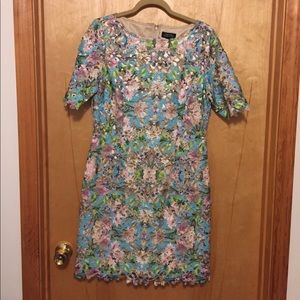 Lovely Tahari Dress- Lace Overlay with Nude Sheath